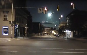 This dashcam image from a police car in Pittsburgh, Pa., shows a meteor entering earth's atmosphere that a police officer in Portland witnessed at the same moment early Tuesday morning. Courtesy American Meteor Society