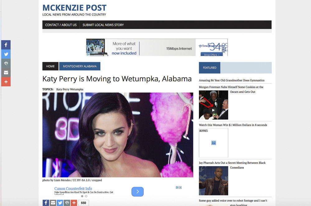 Fake news story: Katy Perry is Moving to Wetumpka, Alabama