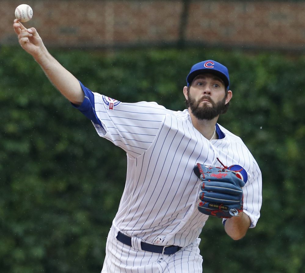 Cubs pitcher Jason Hammel allowed one hit over seven innings and hit a two-run single to lead Chicago to a 5-3 win over Arizona on Saturday in Chicago.