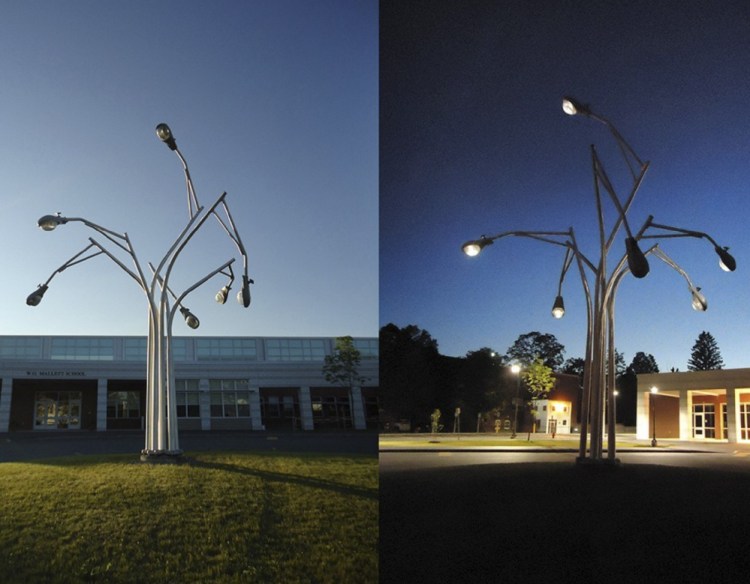 A lighting installation in Farmington by artist Aaron Stephan, who will design and build a "cluster of lights" sculpture at Woodfords Corner.
