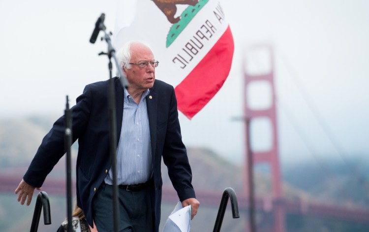 Democratic presidential candidate Sen. Bernie Sanders, I-Vt., arrives at a campaign rally on Monday in San Francisco.