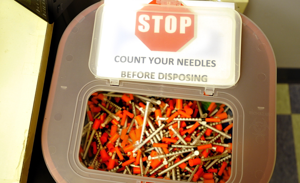 A Portland program allows injection-drug users to trade used needles for new ones, but much of Maine is out of reach of such services.