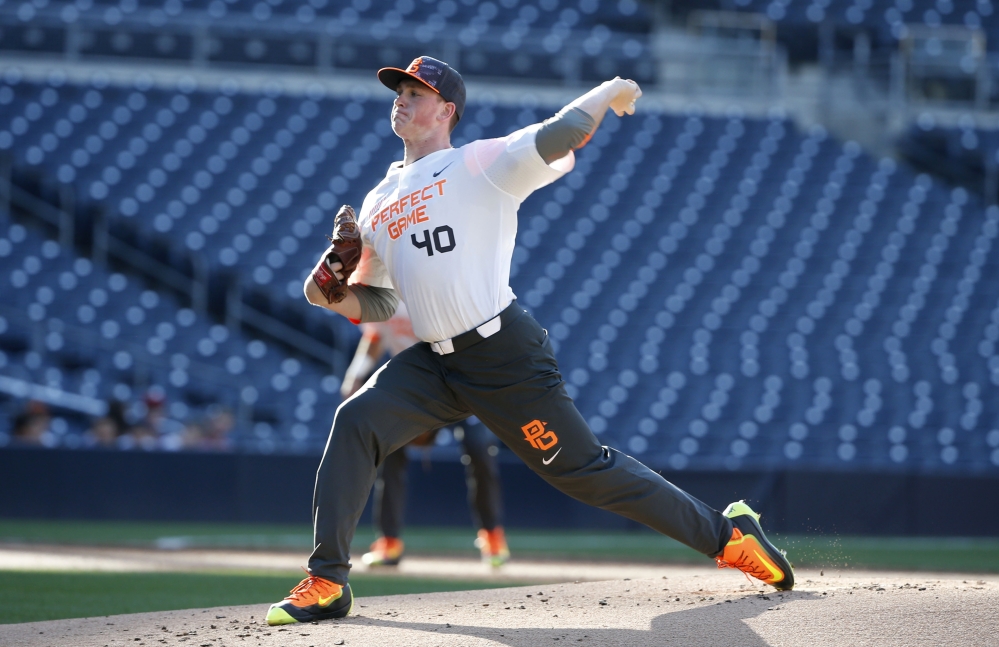 Jason Groome pitches during the Perfect Game All-American Classic high school baseball game on Aug. 16, 2015, in San Diego. Groome was chosen 12th overall by the Red Sox on Thursday.