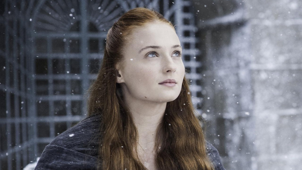 Sophie Turner as Sansa Stark in "Game of Thrones" and, below, as Jean Grey in "X-Men: Apocalypse."