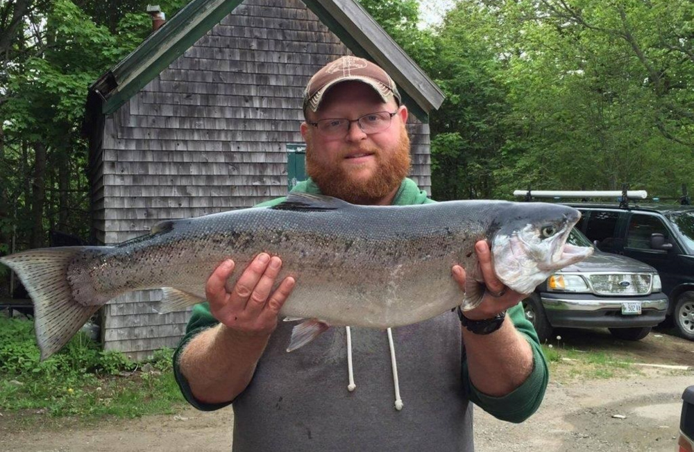 Timothy Kelley of Arkansas, after he hooked a record 13-pound, 9-ounce rainbow trout in a quarry on Vinalhaven.