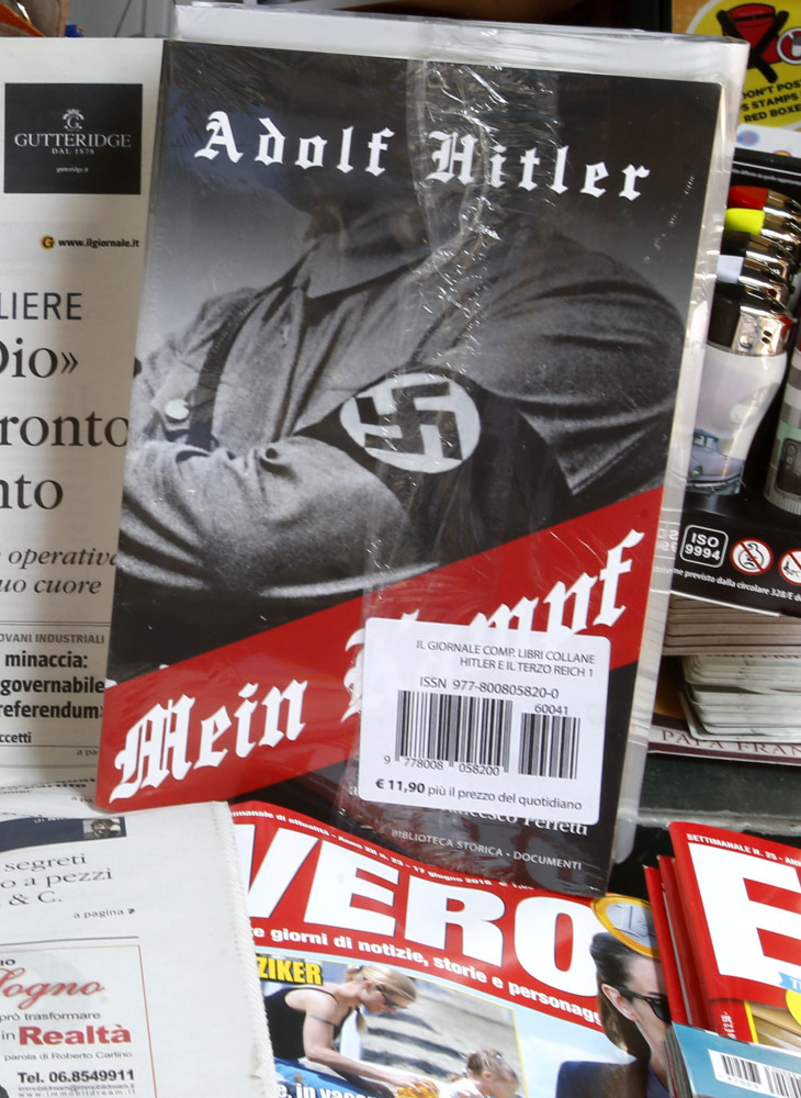 Il Giornale is on sale Saturday at a Rome newsstand with Adolf Hitler's "Mein Kampf,"  drawing heavy criticism from Jewish groups.