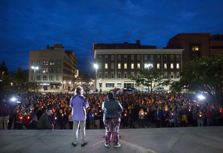 "For many of us, clubs have always been a safe haven where we can go to hug, dance and kiss," Gia Drew of EqualityMaine told the crowd. "But the news ... out of Orlando felt ... like someone broke into our house and killed members of our family."