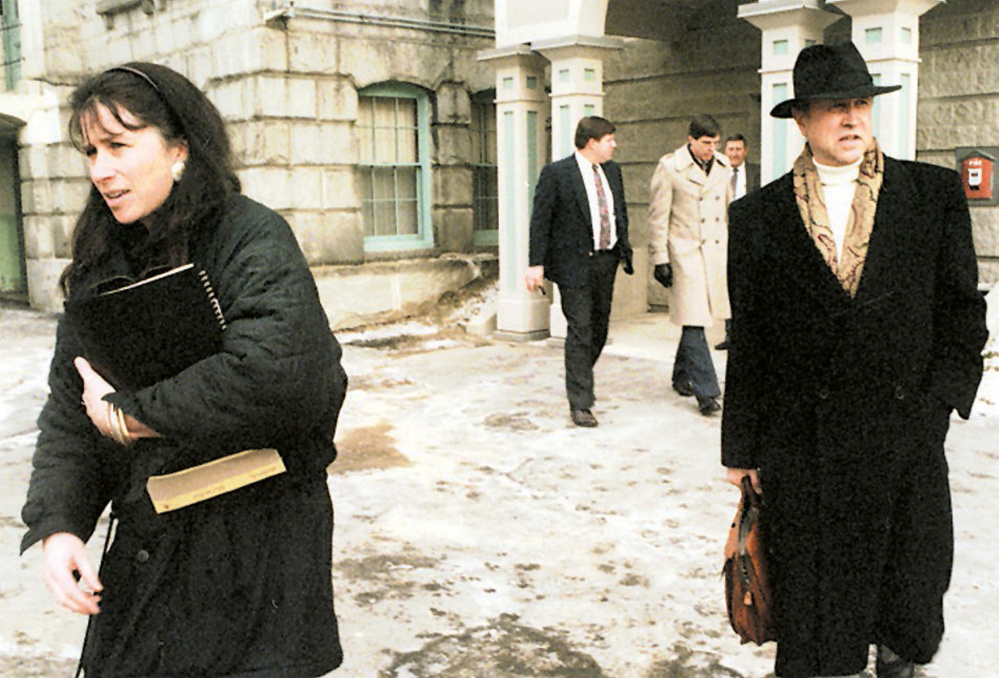 Mark Bechard's attorney in 1996, Michaela Murphy, leaves the Kennebec County jail accompanied by psychologist Charles Robinson, following Bechard's jailhouse arraignment in January 1996. In October 1996, Bechard was found not criminally responsible by reason of mental disease or defect for the murder of two Waterville nuns. Bechard was at the Capital Judicial Center May 24 requesting permission to move to a supervised apartment after the spending the past 20 years under state care, a request that was denied.