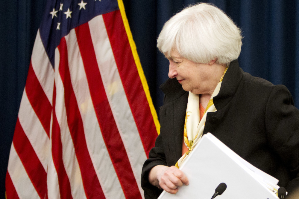 Federal Reserve Chair Janet Yellen leaves a news conference after the 2016 Federal Open Market Committee meeting in Washington. She addressed the Senate Banking Committee on Tuesday.