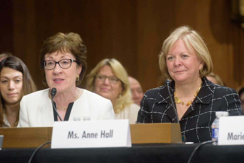 U.S. Sen. Susan Collins, R-Maine, introduces Anne Hall, right, of Blue Hill, on Tuesday on Capitol Hill as Hall began the nomination process to become U.S. ambassador to Lithuania.