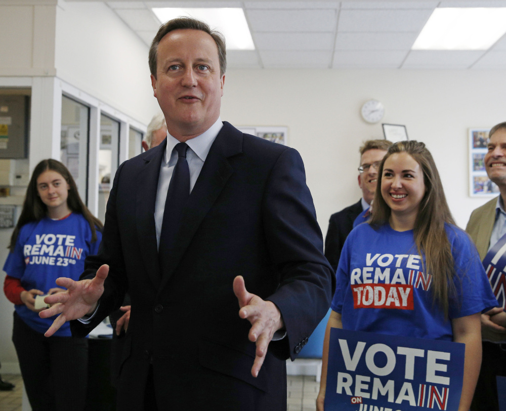 Prime Minister David Cameron visits a family business in London as he urges Britons to think of future generations in the upcoming Brexit vote.