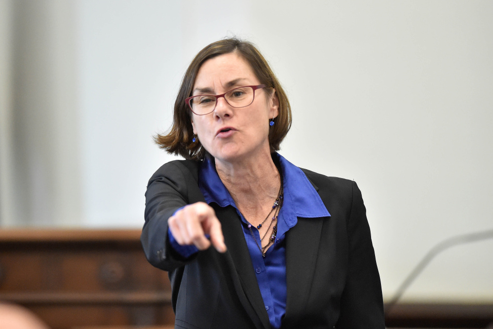 Assistant Attorney General Leanne Robbin makes closing arguments Wednesday in the Claudia Viles trial in Somerset County Superior Court in Skowhegan. The former Anson tax collector was found guilty of stealing more than $500,000 from the town from 2010 to 2014.