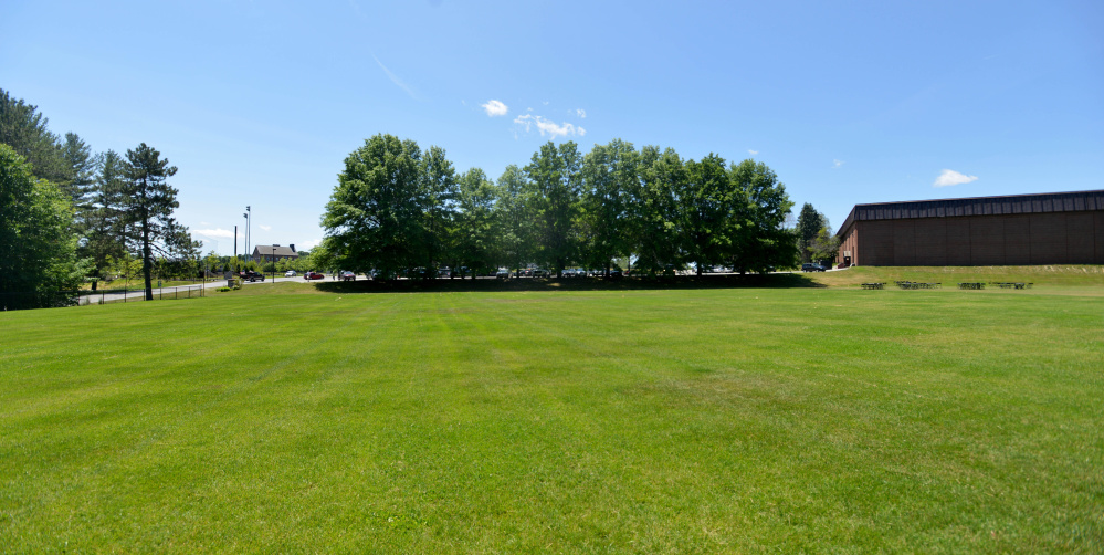 This area behind Colby College's Harold Alfond Athletic Center, seen Friday, will be the site of thee new athletic fields, one of which will have artificial turf. The Waterville Planning Board on Monday will consider an informal application for the project.