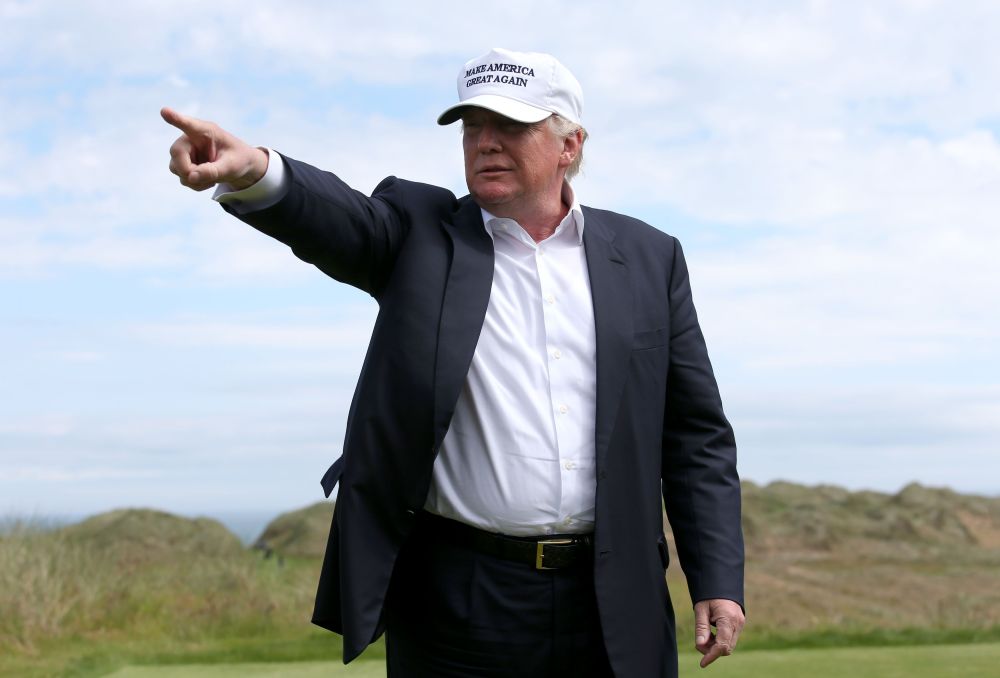 Republican presidential candidate Donald Trump visited the Trump International Golf Links at Balmedie, near Aberdeen, Scotland, on Saturday. Republican elected officials have awkwardly tiptoed around their likely nominee despite broad public disapproval of his comments.