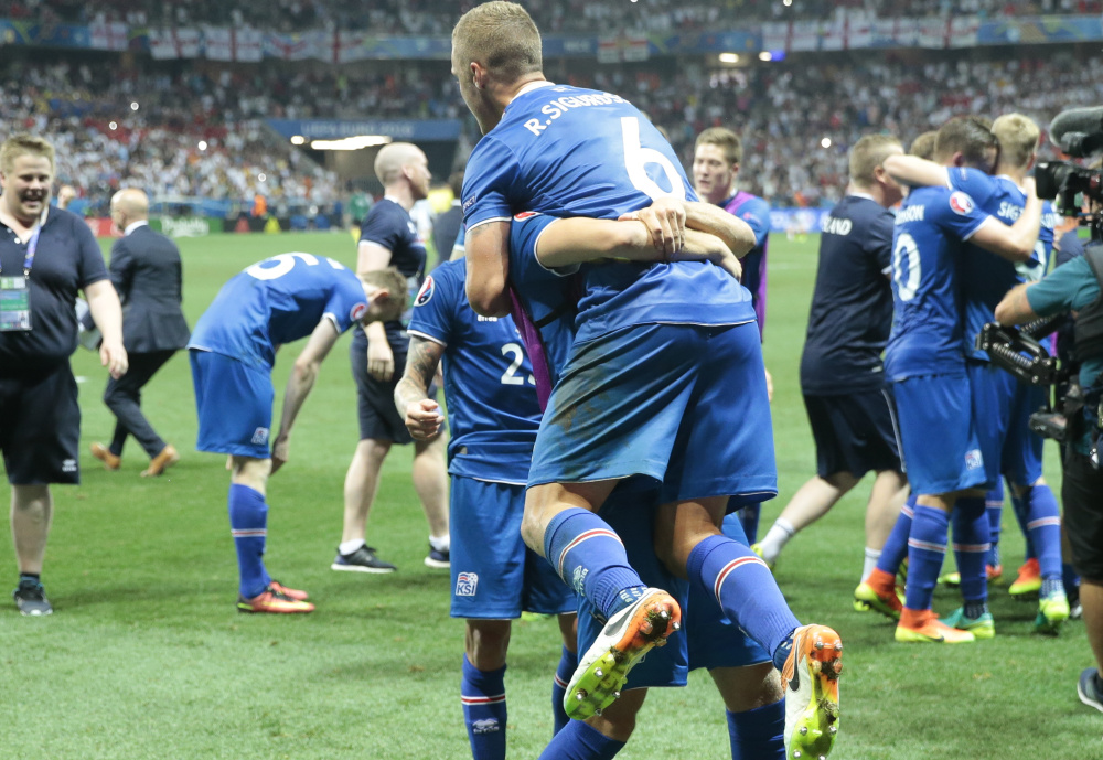 Iceland – the smallest country ever to qualify for the European Championships – took its journey a big step forward Monday, defeating England 2-1 and earning a spot in the quarterfinals against France, the host country.