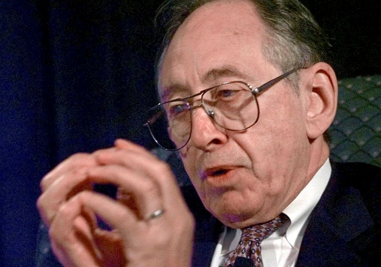 Author Alvin Toffler, who is best known for his book "Future Shock," gives a talk on the "Fourth Wave" at the Astrobiology Roadmap Workshop in Mountain View, Calif., in July 1998. Associated Press/Paul Sakuma