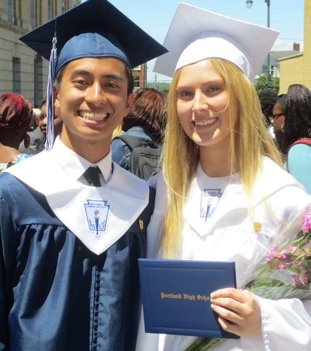 Johnny Phan and Kaylyn Madore graduated from Portland High School on Wednesday.