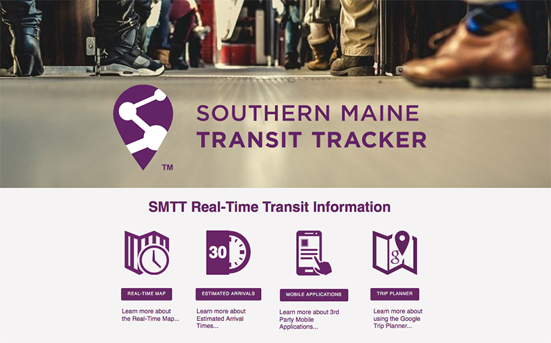 The homepage of the Southern Maine Transit Tracker website: smmtracker.com