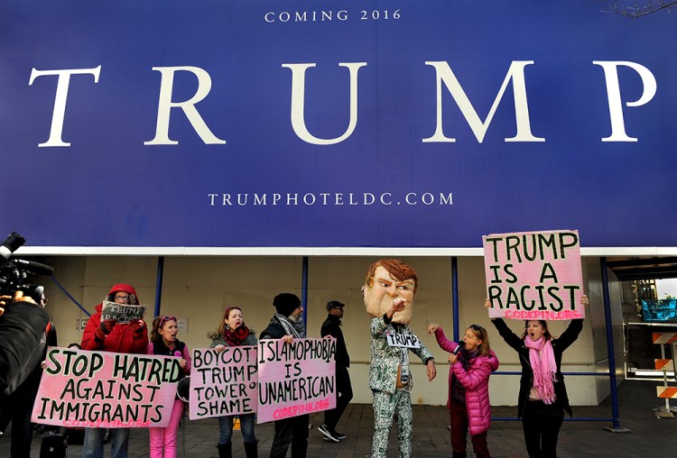During Donald Trump's visit to Washington, D.C., in March, he was met by a group of protesters. His campaign has stirred racial animosity, threatening the Republican Party's relationship with Hispanics, the nation's fastest-growing minority group. Washington Post photo by Michael S. Williamson