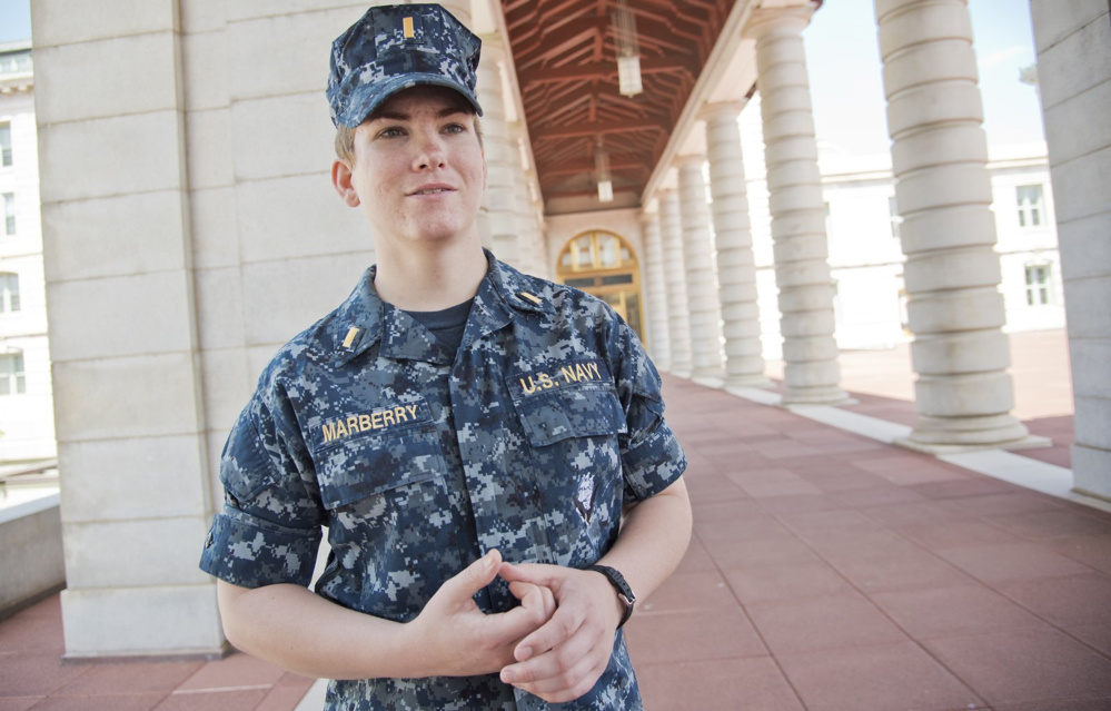 Ensign Ali Marberry says she is atrophying in her desk job at the Naval Academy. Marberry is waiting for new rules to take effect so she can train to be a pilot.
