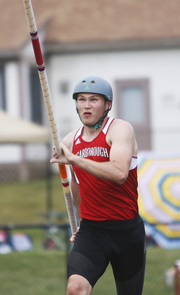 At the Class A state meet this spring, Sam Rusak of Scarborough won four events – including state-best performances in the pole vault and 110-meter hurdles. He also won the 200 and the high jump.