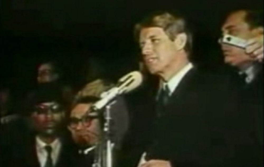 Just two months before his own murder, Sen. Robert F. Kennedy tells a crowd of supporters that Martin Luther King Jr. had been assassinated. Kennedy's plea to end the cycle of violence is still appropriate today.
