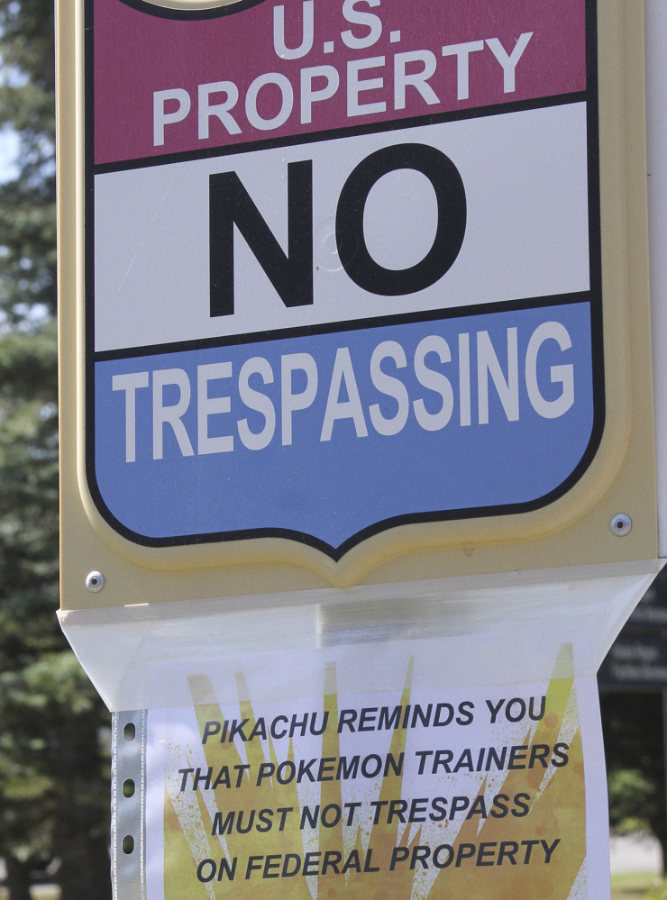 A sign at the National Weather Service in Anchorage, Alaska, informs Pokemon players that it's illegal to trespass on federal property.