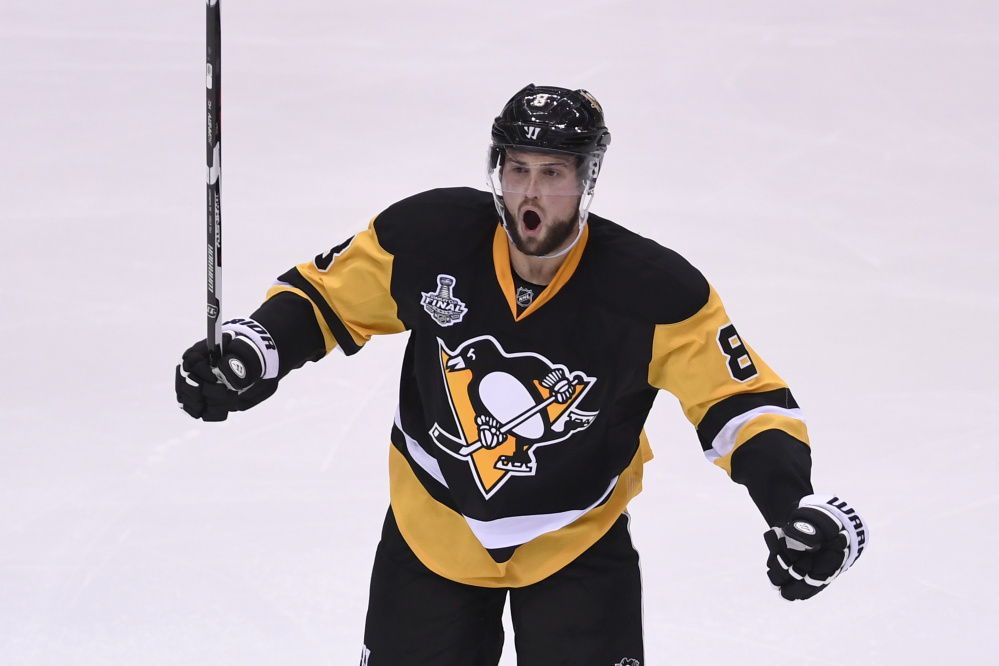Pittburgh Penguins defenseman Brian Dumoulin logged more ice time in the 2016 Stanley Cup finals than all but one of his teammates, and he scored the first goal in Pittsburgh's championship-clinching victory over San Jose. (File photo by Jeanine Leech/Icon Sportswire via AP)