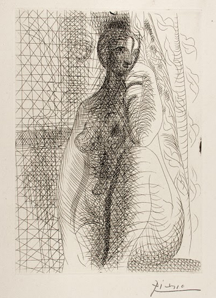Pablo Picasso, "Femme Nue à la Jambe Pliée ("Nude Woman with Bent Leg")," 1931 etching.