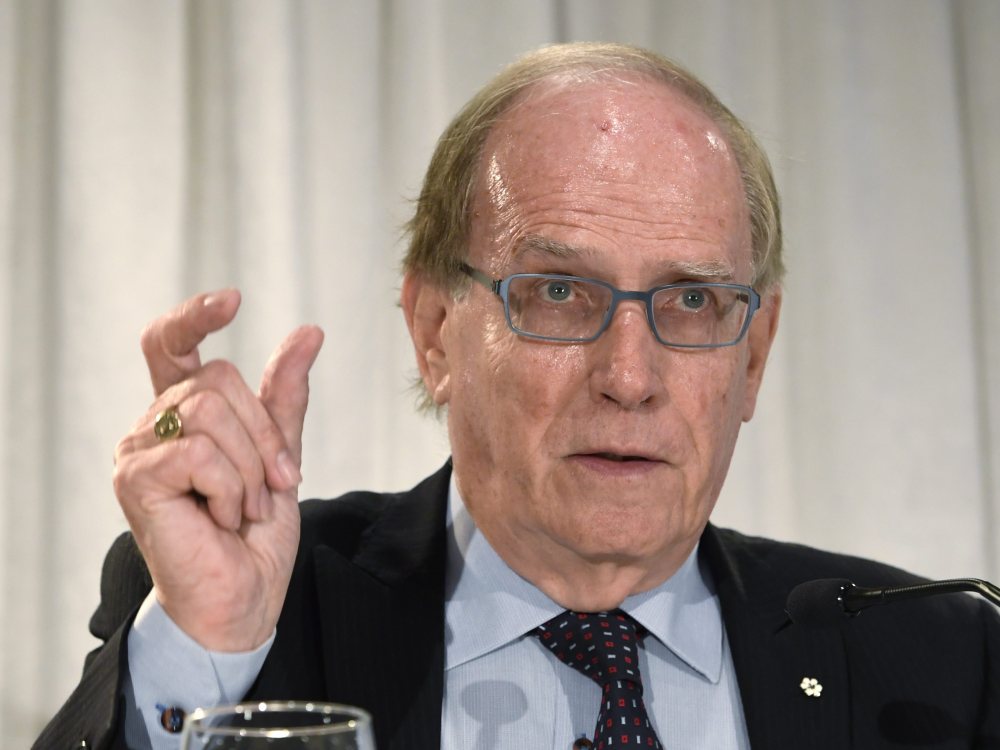 Canadian law professor Richard McLaren speaks at a news conference Monday in Toronto after presenting a report about a state-backed doping conspiracy in Russia.