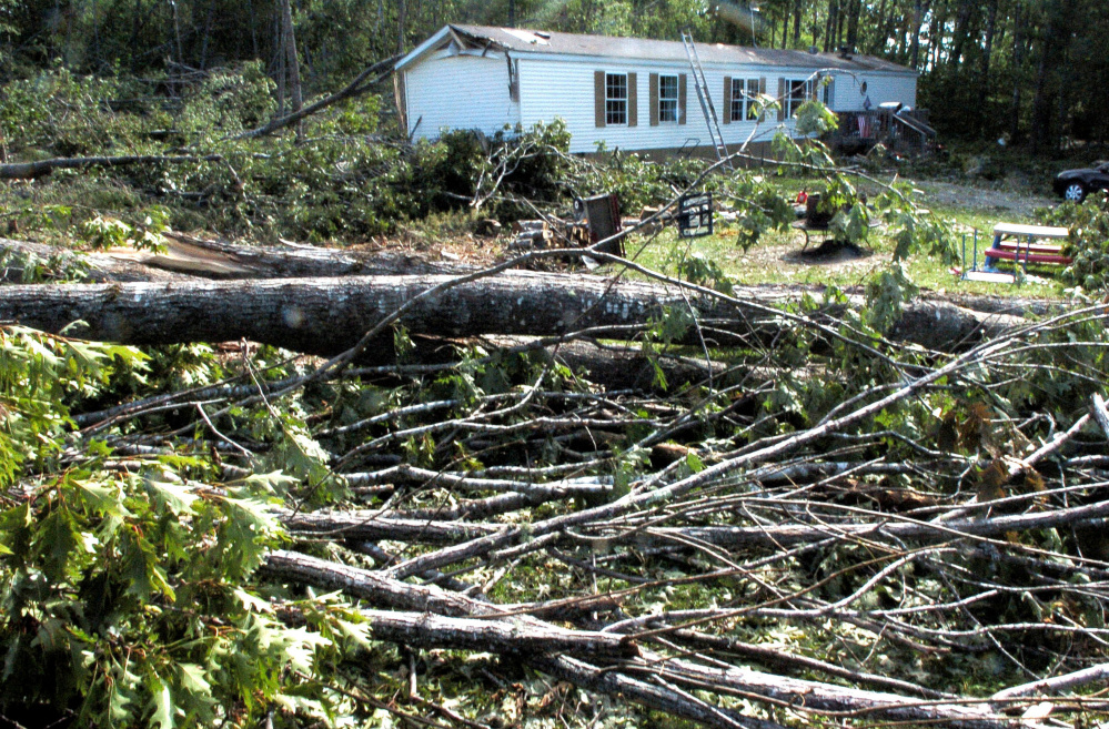 A house lot off Ballard Road in St. Albans is littered with dozens of fallen trees on Wednesday from the macroburst storm on Monday. Damage covered a 4-mile wide area.