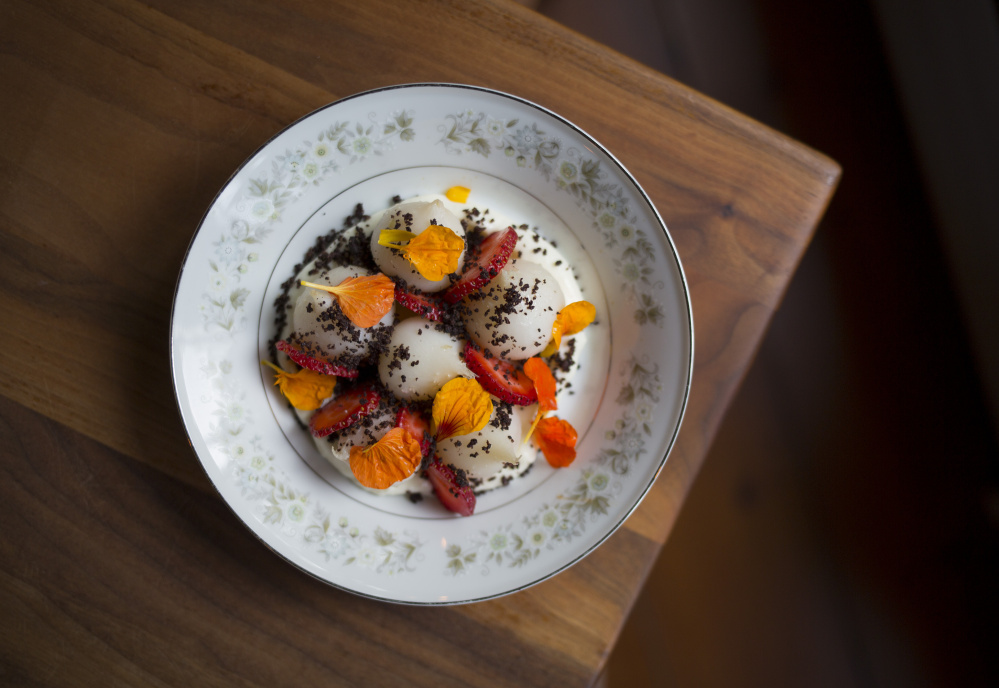 A beet salad with strawberries, ricotta and olives at the The Velveteen Habit in Cape Neddick. Photo by Brianna Soukup/Staff Photographer