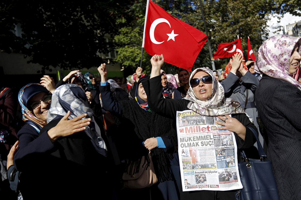 Supporters of Gulen shout slogans during a 2015 protest in Istanbul.