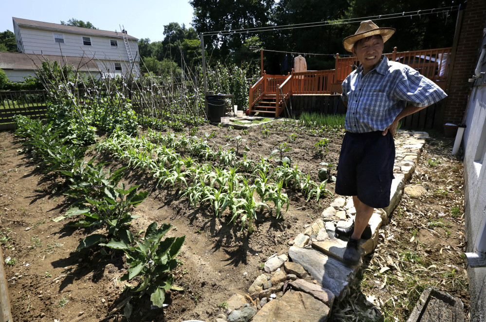 Xu Song Mu, a 62-year-old former Mohegan Sun worker who came from Queens, N.Y., with his family about eight years ago, turned the house's former yard into a large vegetable garden in Uncasville, Conn. A Chinese immigrant community has been growing around the Mohegan Sun and Foxwoods casinos for more than a decade, but some residents complain that the manicured yards of years past are being used for agricultural production.