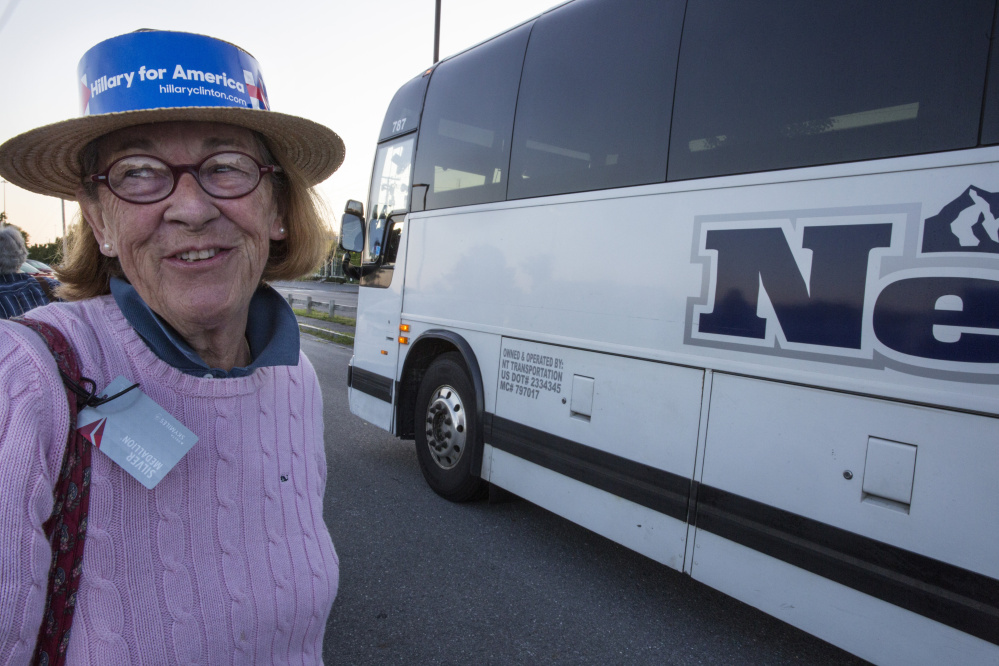  Margaret Hannah, a delegate for Hillary Clinton from Blue Hill, prepares to board a bus to the 2016 Democratic National Convention in Philadelphia early Sunday.
Michele McDonald/Staff Photographer