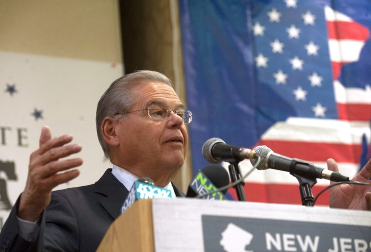 U.S. Sen. Bob Menendez, D-N.J., speaks to New Jersey's Democratic delegates to the Democratic National Convention during a breakfast on Thursday in Philadelphia. Menendez said that Republican presidential nominee Donald Trump's comments about Russia exposing Democratic presidential candidate Hillary Clinton's emails are an "act of treason."