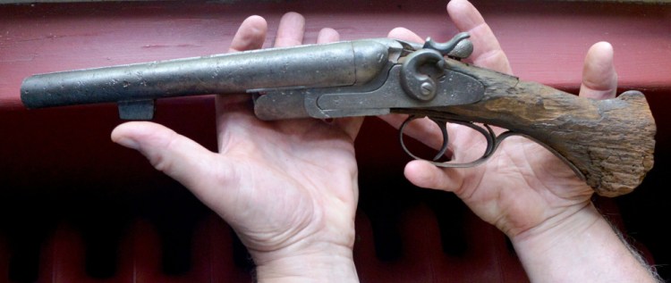 This 1870s sawed-off shotgun is housed in the Redington Museum in Waterville. It was found in 1970 in the window well of the Hathaway factory on Appleton Street.
