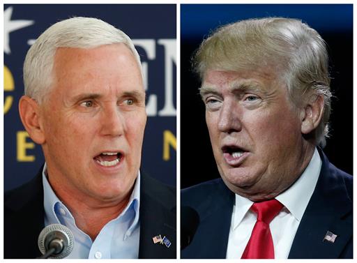 Indiana Gov. Mike Pence, left, and Republican presidential candidate Donald Trump