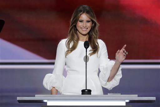Melania Trump addresses the Republican National Convention  on Monday. The section of her speech that was identical to words spoken by Michelle Obama came near the beginning of her roughly 10-minute speech. Scott Applewhite /Associated Press