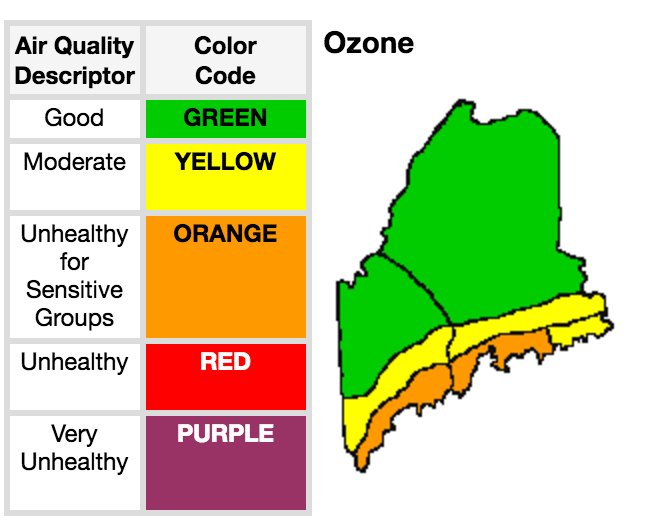 The Maine Department of Environmental Protection's air quality forecast for Friday, July 22, 2016.