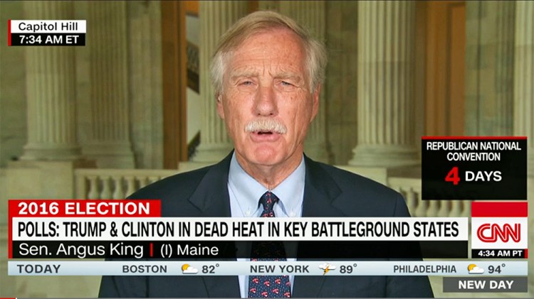 “We went up, took off across the country, and then had a nuclear attack exercise where an Air Force officer played the president," Sen. Angus King told CNN’s Chris Cuomo on “New Day”  Thursday morning. “What got me, Chris, was . . . there’s no checks and balances. There’s no Congress. There’s no Supreme Court. There’s no consultation. There’s one person making a decision about the future of civilization.”
