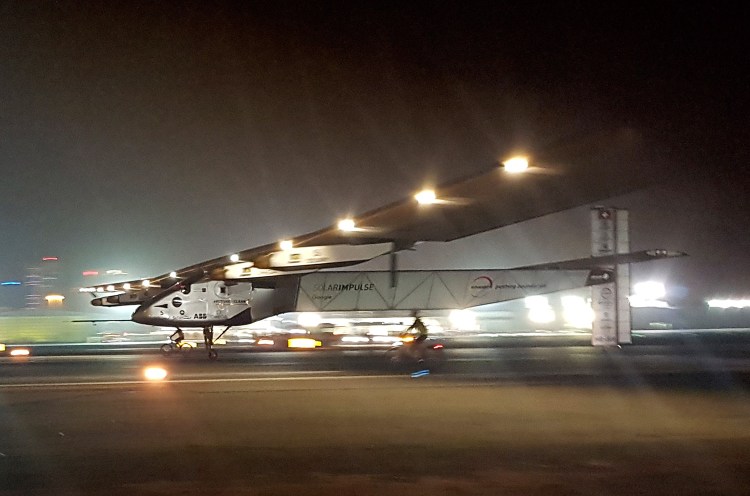 The Solar Impulse 2 plane lands in an airport in Abu Dhabi, United Arab Emirates, early Tuesday, marking the historic end of the first attempt to fly around the world without a drop of fuel, powered solely by the sun’s energy.  