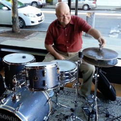 Jazz drummer and composer Steve Grover gets ready to play at Elements cafe in Biddeford in June 2015. Paul Lichter, a jazz concert promoter, called Grover "the most significant jazz musician in Maine history."