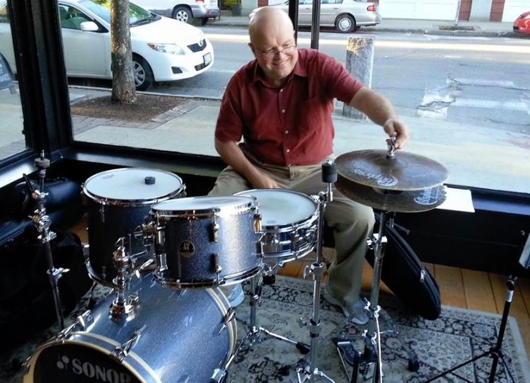 Jazz drummer and composer Steve Grover gets ready to play at Elements cafe in Biddeford in June 2015. Paul Lichter, a jazz concert promoter, called Grover "the most significant jazz musician in Maine history."
