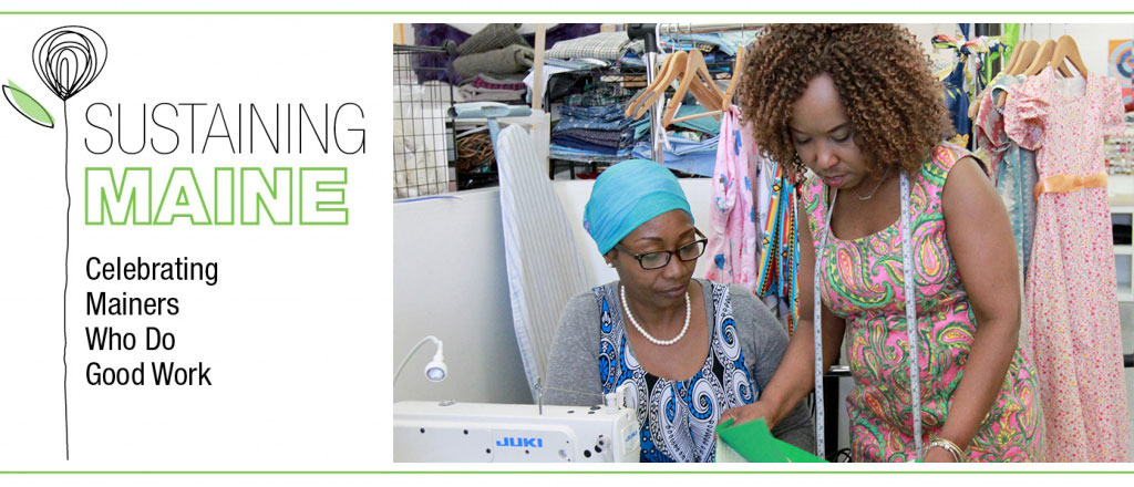 Adele Masengo Ngoy, right, works with student Selva Kawaya of Portland during sewing class last week. Ngoy, a fashion designer who is teaching as a volunteer, says “My plan is to have another program, another trainer, and have more women already in the field get involved, so that we can help and train more women.”
