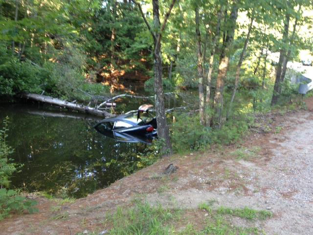 Scene of car that was pushed into the Middle Branch of the Mousam River.