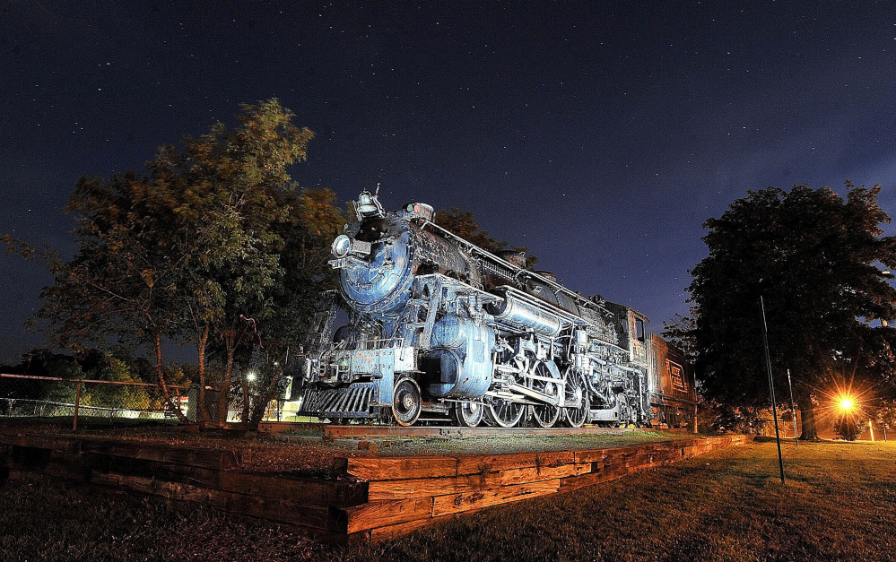 The Old 470 steam locomotive on College Avenue in Waterville, seen here in 2012, will be moved to Ellsworth next week, a project that's expected to take three days.