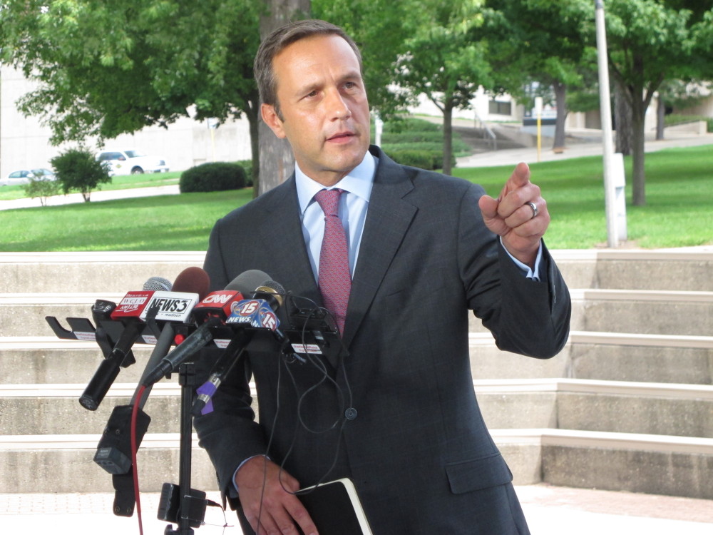 Paul Nehlen, a Republican primary challenger to House Speaker Paul Ryan, accuses Ryan of betraying the party in an "act of sabotage" against presidential nominee Donald Trump last Wednesday in Janesville, Wis. (AP Photo/Scott Bauer)