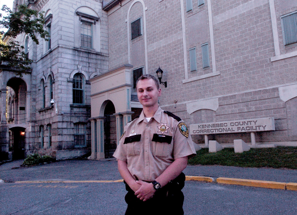 Thomas College student Tyler LeClair outside the Kennebec County Correctional Facility in Augusta, where he is an intern. LeClair said professor Steven Dyer's empathy-based approach to teaching criminal justice has helped him.