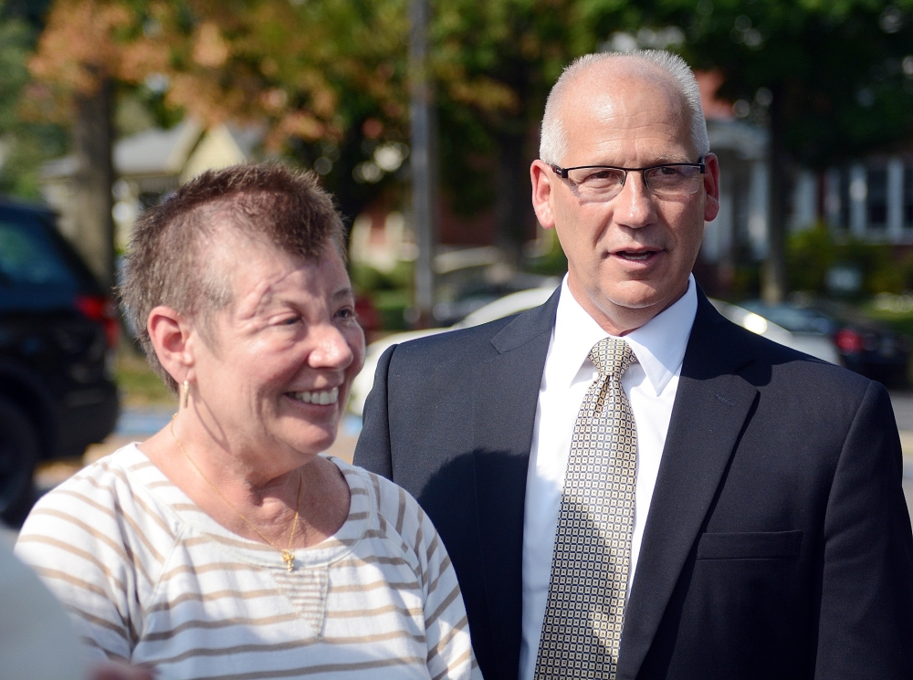 Sharon and Randy Budd leave court in Lewisburg, Pa., in 2015 after three young men were sentenced for throwing a rock off a highway overpass.
Associated Press file